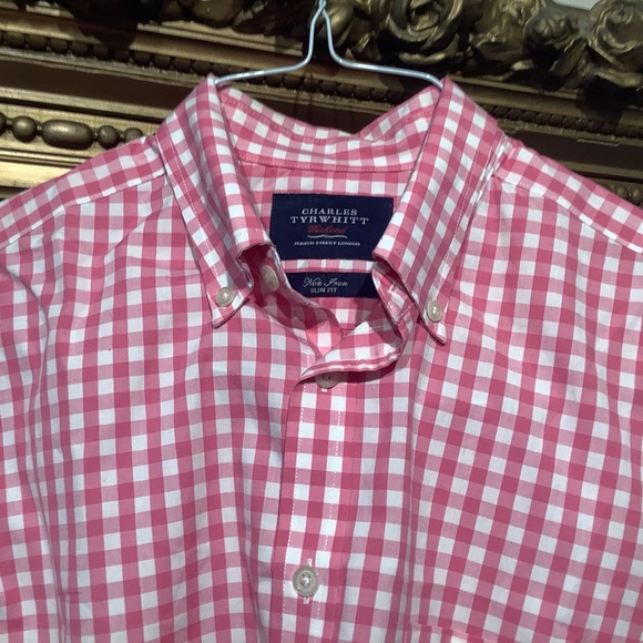 Charles Tyrwhitt Pink Gingham Button-Down Shirt Sz S Slim - Picture 3 of 4